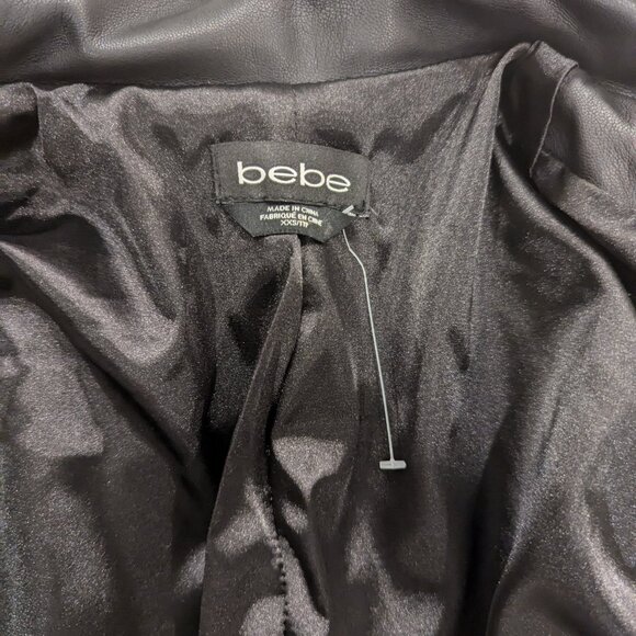 Studded Tulip Print Vegan Black Leather BEBE Jacket XXS - Picture 10 of 12